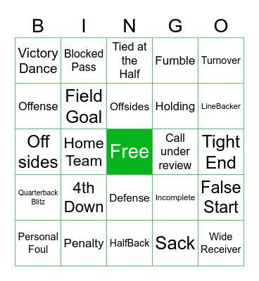 FOOTBALL BINGO Card