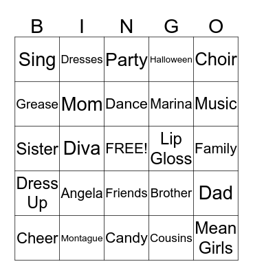 Angela's Birthday Bingo Card