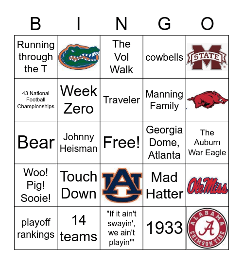 SEC Football Bingo Card