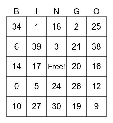 Friday Fun Day Bingo Card
