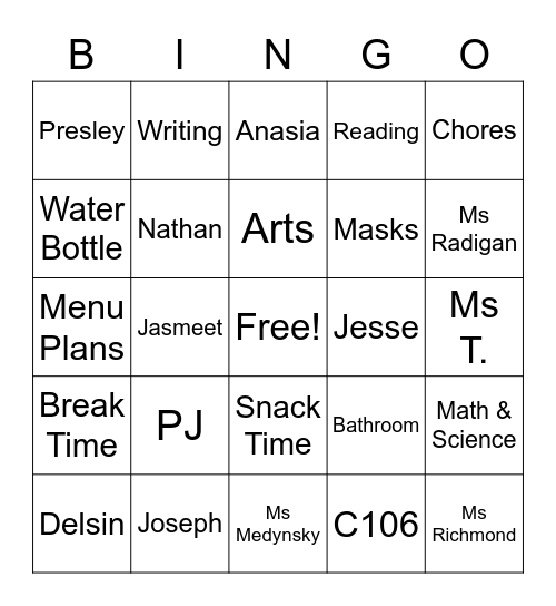 C106 Bingo! Bingo Card