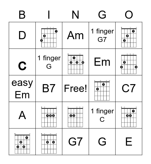 Chord Chart Bingo Card