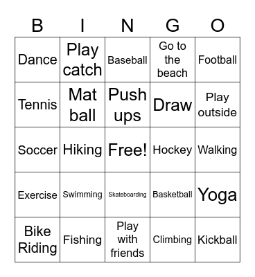 Summer Activity Bingo Card