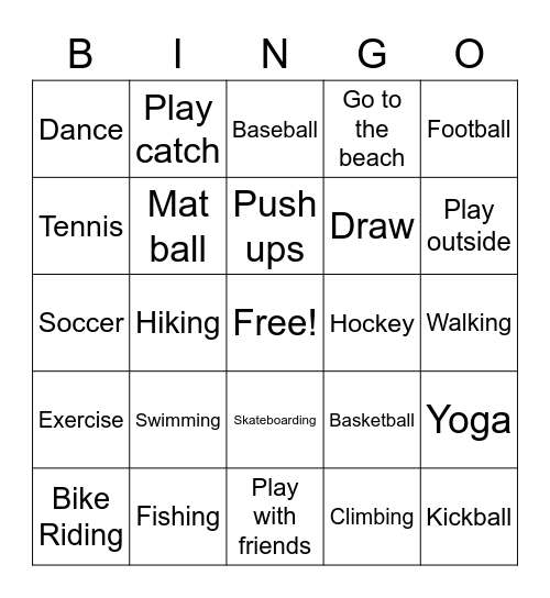 Summer Activity Bingo Card