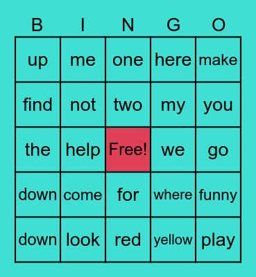 Dolch Pre-Primer Vocabulary Bingo Card