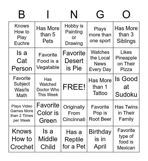 Get to Know your Co-Workers Bingo Card