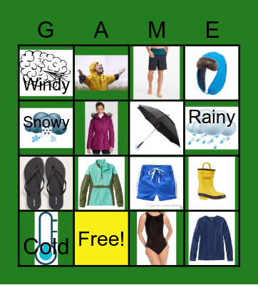 Weather "Green" Bingo Card