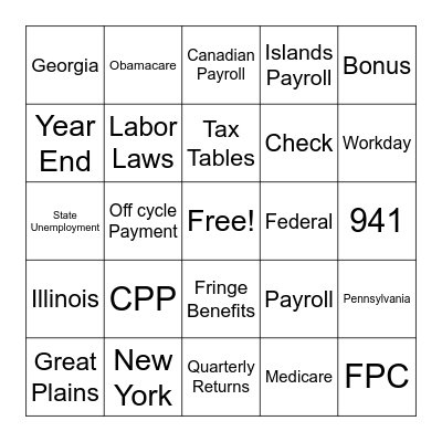 Payroll Week Bingo Card