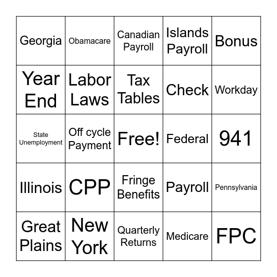 Payroll Week Bingo Card