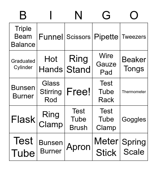 Lab Equipment Bingo Card