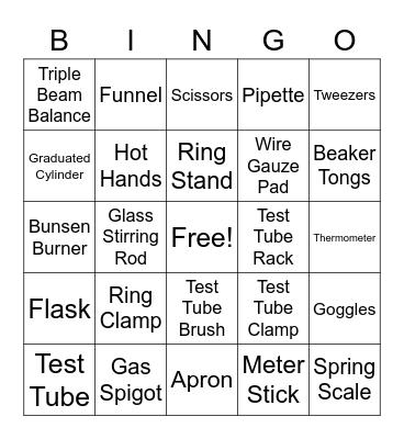 Lab Equipment Bingo Card