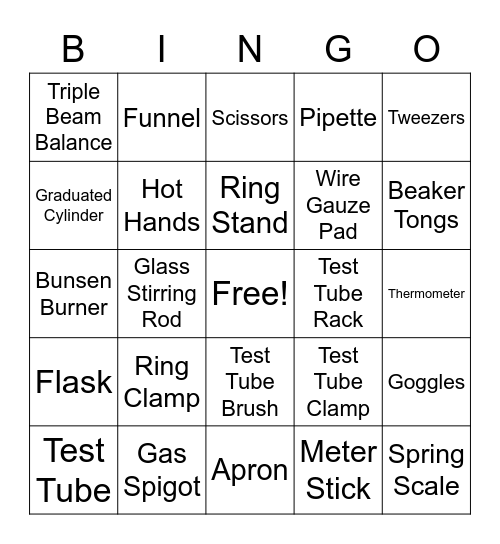 Lab Equipment Bingo Card