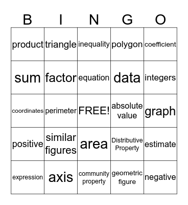 MATH VOCABULARY Bingo Card