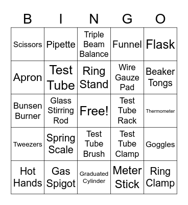 Lab Equipment Bingo Card