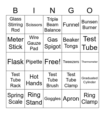 Lab Equipment Bingo Card