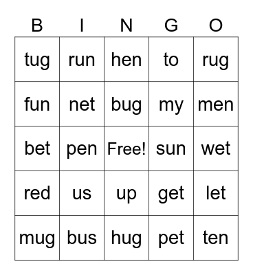 1st Grade 1.5, 1.6 Bingo Card