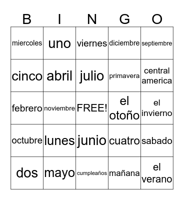 Los meses y las estaciones Bingo Card