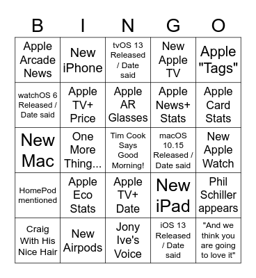 Apple Event Bingo Card