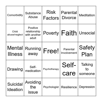 Mental Health Bingo Card