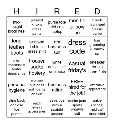 PROFESSIONALISM: APPEARANCE Bingo Card