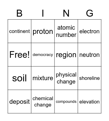 Science and Social Studies Vocabulary Bingo Card