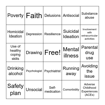 Mental Health Bingo Card