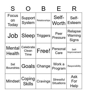 Recovery Bingo Card