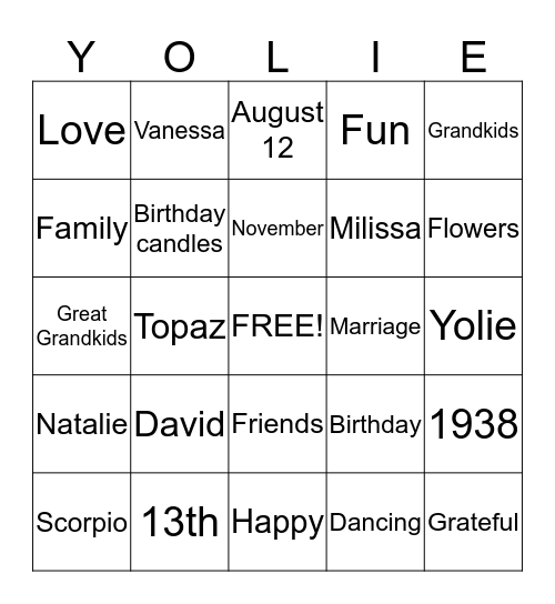 Happy Birthday Yolanda! Bingo Card
