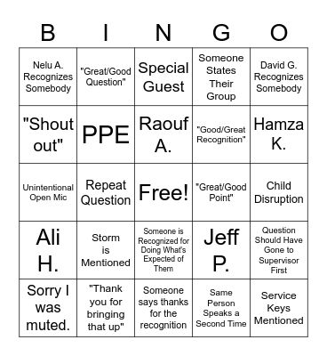 Weekly All-Hands Bingo! Bingo Card
