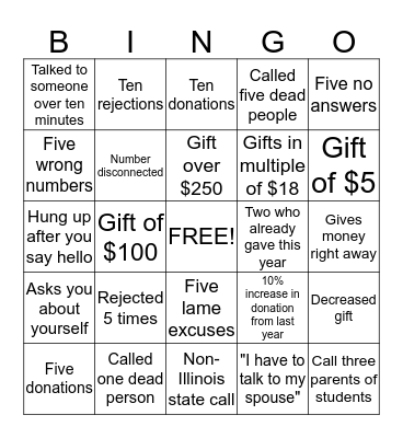 Phoneathon Bingo Card
