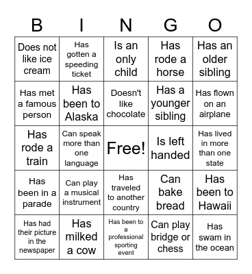 Social Bingo Card