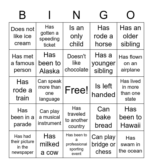 Social Bingo Card