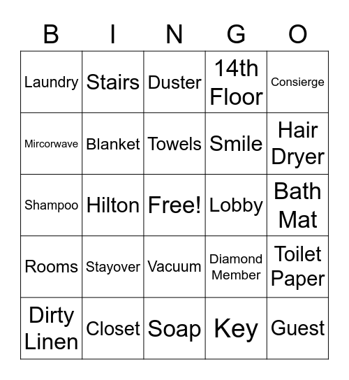 Housekeeping Bingo Card