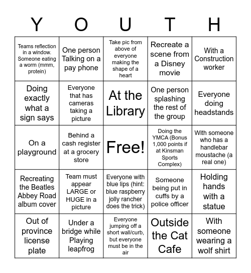 EFC YOUTH PHOTO CHALLENGE Bingo Card