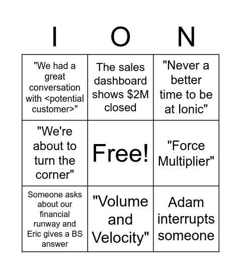 All Hands Bingo Card