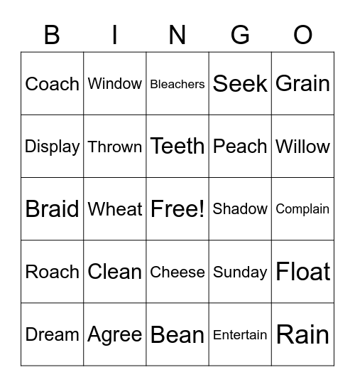 Spelling Words Bingo Card