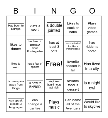 Untitled Bingo Card