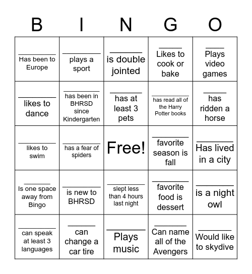 Untitled Bingo Card