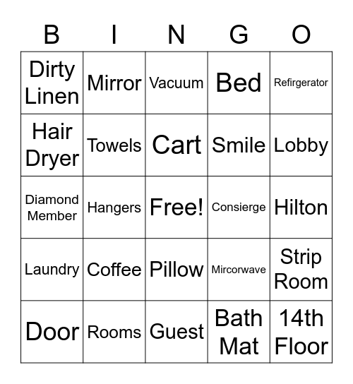 Housekeeping Bingo Card