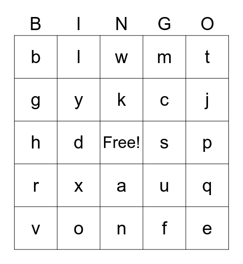 French Alphabet Bingo Card