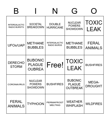 Toxic girl bingo card