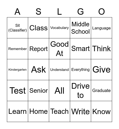 School House Rocks List 1 Bingo Card