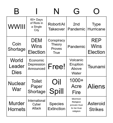 2020 Apocalypse Bingo Card