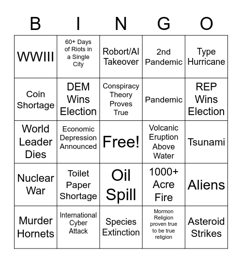 2020 Apocalypse Bingo Card