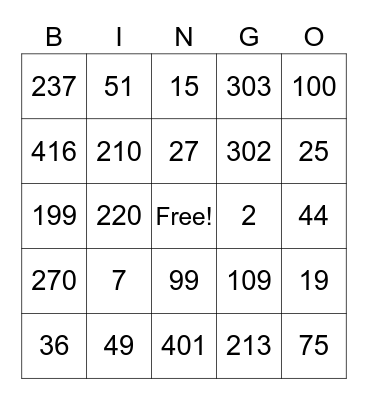 Place Value Bingo Card