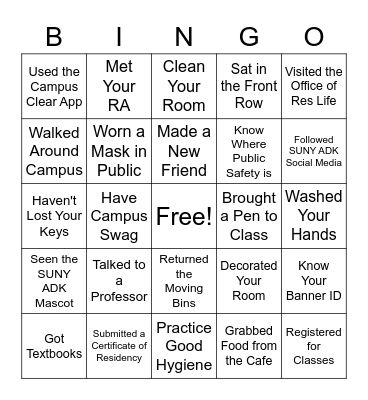 College Bingo Card