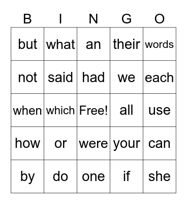 Sight Words 16-50! Bingo Card