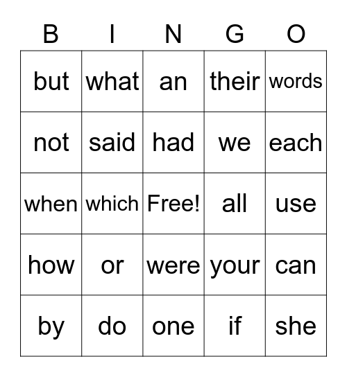 Sight Words 16-50! Bingo Card