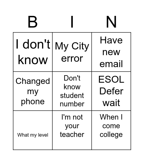 Week 1 Bingo Card