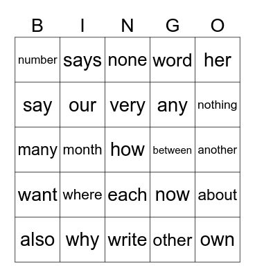 Riley Trick Words Bingo Card